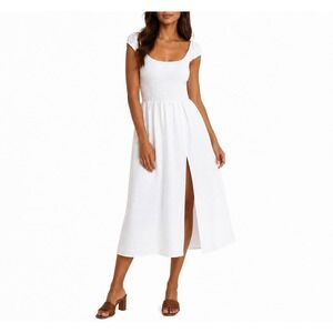 REFORMATION Tavi Smocked Linen Midi Dress